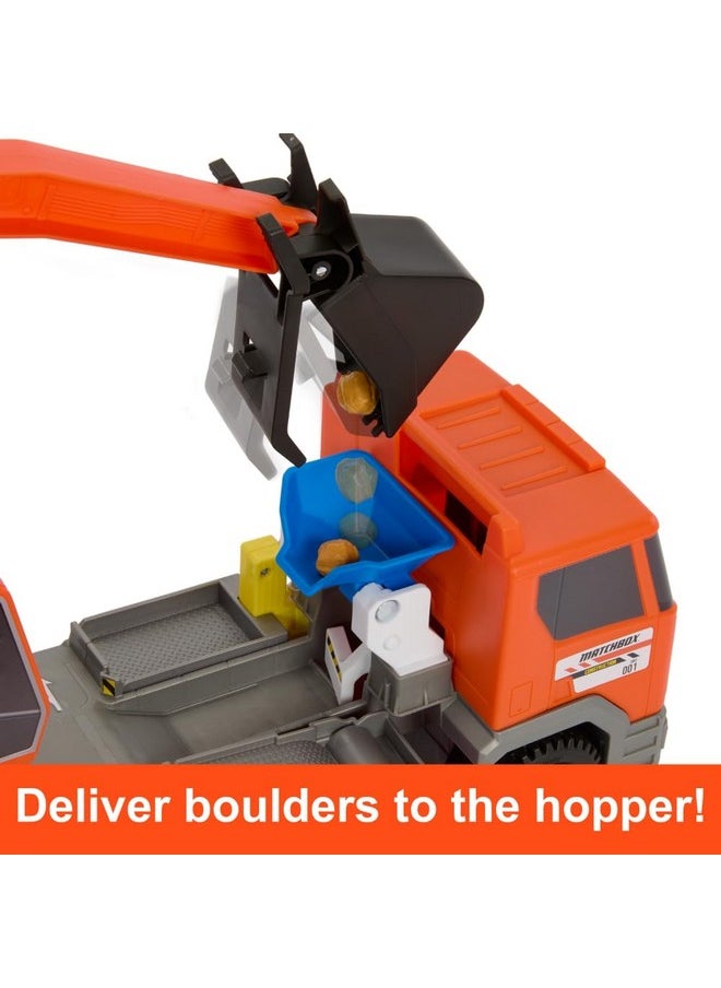MATCHBOX Matchbox Cars Playset, Action Drivers Transforming Excavator, Large Toy Truck, 1:64 Scale Construction Vehicle & 4 Accessories  - Image 4