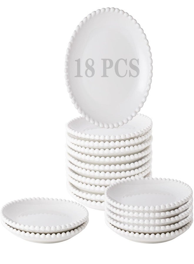 OMAYKEY 5.5 Inch Small Ceramic Dessert Plates Set of 18, Small Appetizer Plates, Porcelain Round Shaped Mini White Plate, for Cake Waffles Snacks Side Dish, Oven Microwave Dishwasher Safe - Image 1
