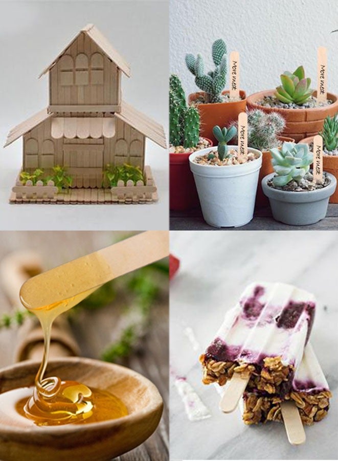 Muyixin 200 قطعة من أعواد المصاصة الخشبية المصنوعة من الخشب الطبيعي وأدوات الكيك للأطفال والأعمال الفنية والحرف اليدوية - Image 3