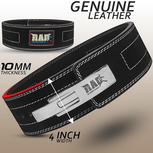 RAD Weight Lifting Gym Belt for Men & Women, Size 38-42 Inches, Thick 10MM & Width 4 Inch, Lever Powerlifting Belt, Black Leather - Image 2