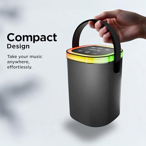 Pebble Newly Launched Pebble Mystic Bluetooth Speaker with RGB Lights, 1800mAh Battery, Premium Fabric Design, Type-C Fast Charging, FM/TFT/USB/AUX Support, Wireless Speaker with Multicolor LED Modes - Black - Image 4