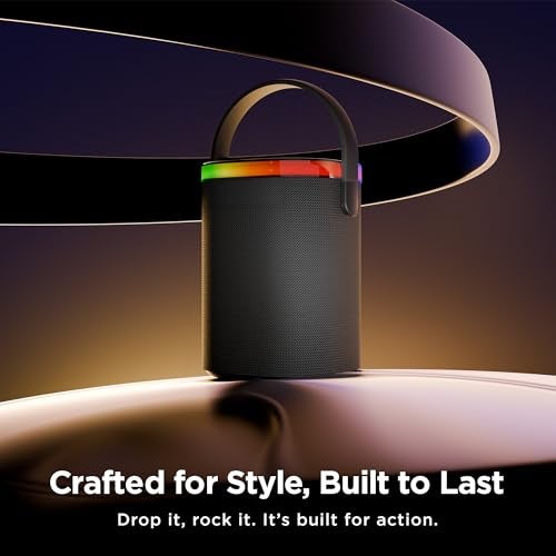 Pebble Newly Launched Pebble Mystic Bluetooth Speaker with RGB Lights, 1800mAh Battery, Premium Fabric Design, Type-C Fast Charging, FM/TFT/USB/AUX Support, Wireless Speaker with Multicolor LED Modes - Black - Image 2
