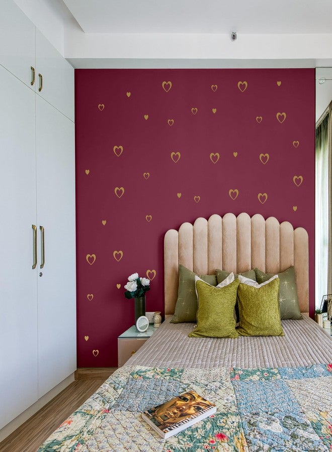WallDesign مجموعة WallDesign بنقشة قلوب ذهبية اللون، 84 قطعة، تصميم جداري يمكنك تركيبه بنفسك لغرف النوم، غرف الأطفال، ديكور المنزل، غرف المعيشة - لمسة نهائية معدنية - ذاتية اللصق - Image 2