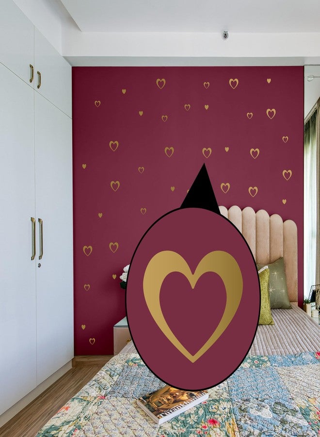 WallDesign مجموعة WallDesign بنقشة قلوب ذهبية اللون، 84 قطعة، تصميم جداري يمكنك تركيبه بنفسك لغرف النوم، غرف الأطفال، ديكور المنزل، غرف المعيشة - لمسة نهائية معدنية - ذاتية اللصق - Image 1