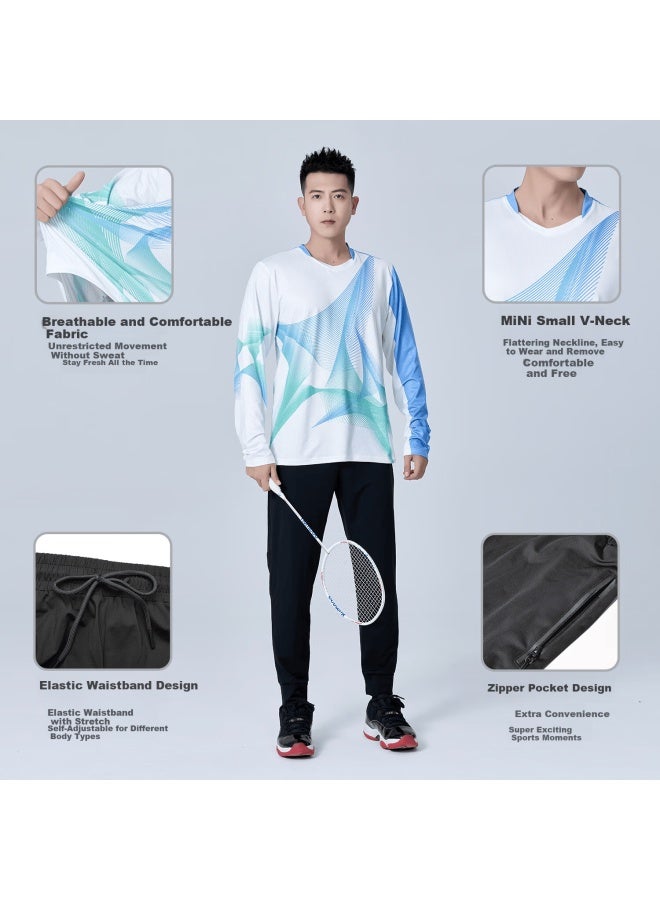 Fandimu Badminton Sportswear Set For Men And Women, Fitness Running Track Training Suit, Geometry Long-sleeve Two-piece Set - Men 3XL - Image 2