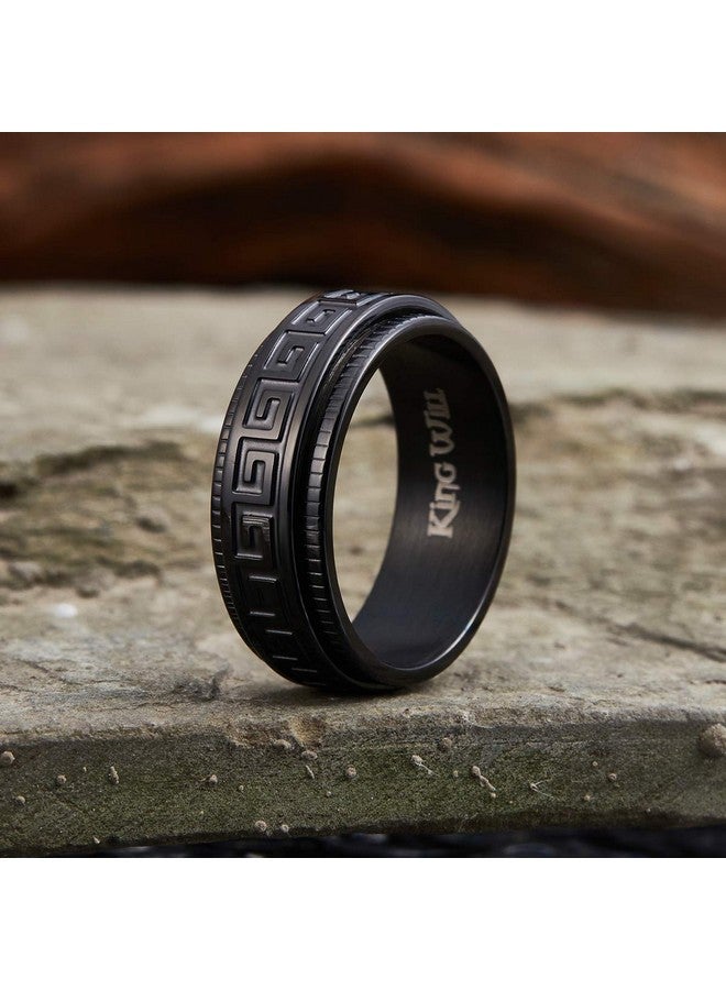 King Will خاتم فidget من الفولاذ المقاوم للصدأ الأسود بحجم 8 مم، خاتم القلق للرجال بنمط مفتاح يوناني - Image 2