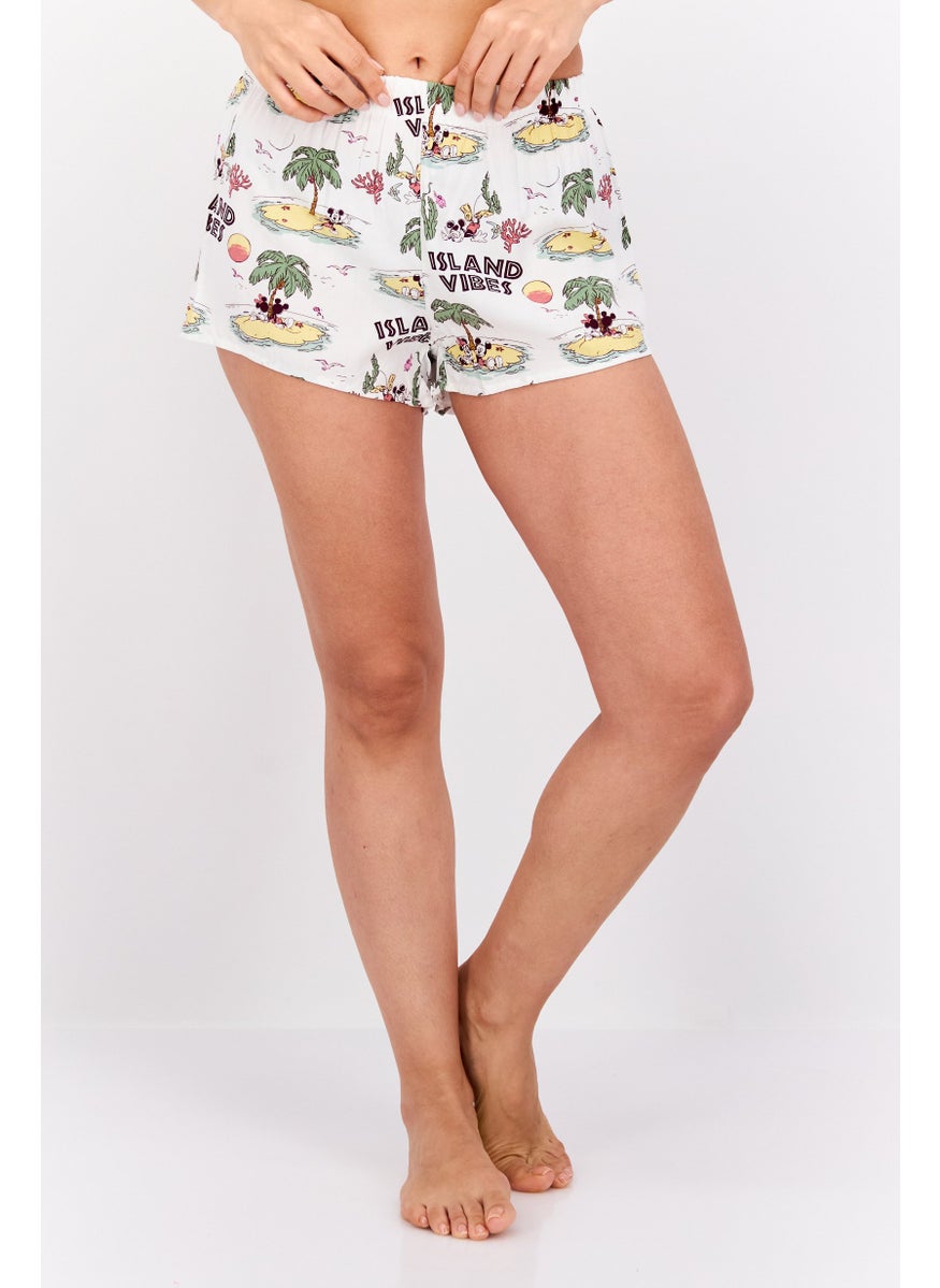 UNDIZ - Women Allover Print Slip On Pajama Short, Off White Combo - Image 1