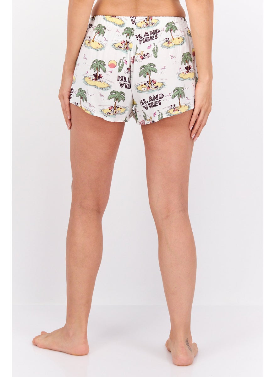 UNDIZ - Women Allover Print Slip On Pajama Short, Off White Combo - Image 1