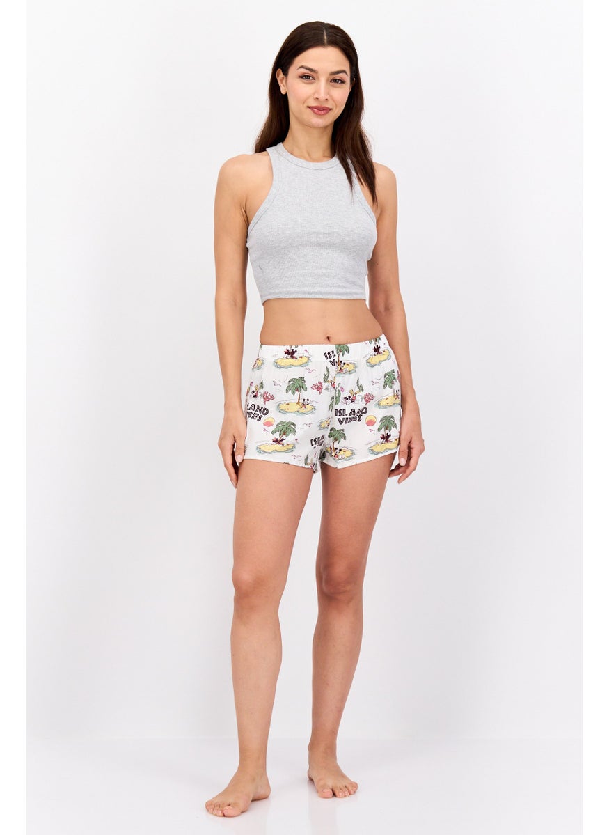 UNDIZ - Women Allover Print Slip On Pajama Short, Off White Combo - Image 1
