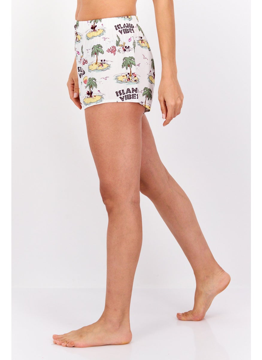 UNDIZ - Women Allover Print Slip On Pajama Short, Off White Combo - Image 1