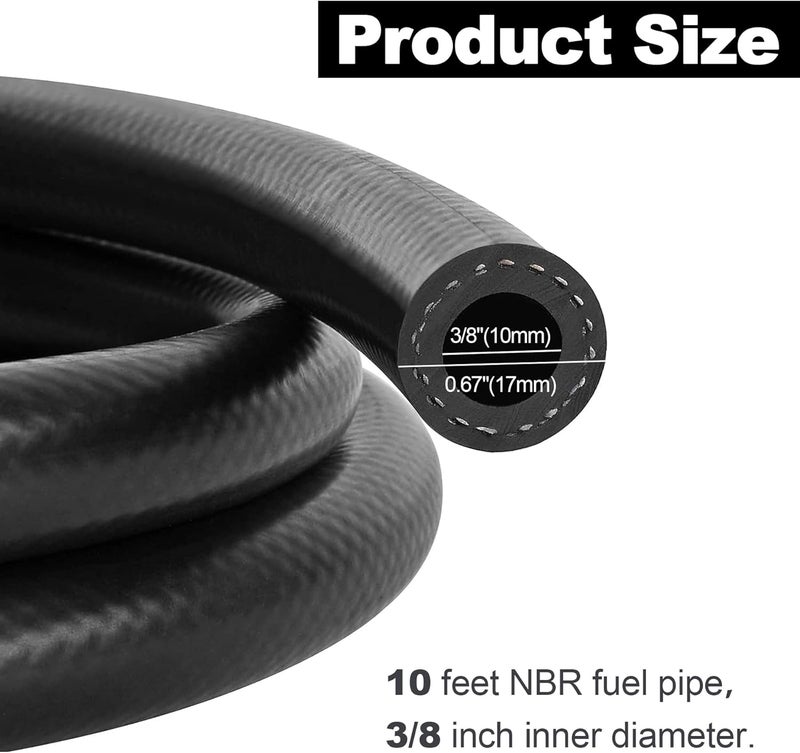 phepetroll 10 Feet Fuel Line Hose, 3/8 Inch Inside Diameter NBR Fuel Line Hose, Black Fuel Systems Engines Hose Braided Rubber Fuel Line Hose - Image 2