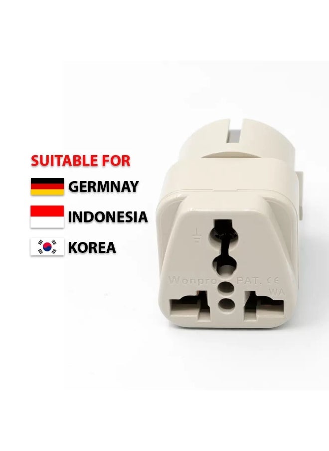 WONPRO - Wonpro Universal Travel Adapter, Rated 10-16A 250V Compact Size Travel Adapter with Universal Receptacle - Can Accept Different Plug Worldwide) Plug Suitable for Germany, France, Indonesia, Korea - Image 1
