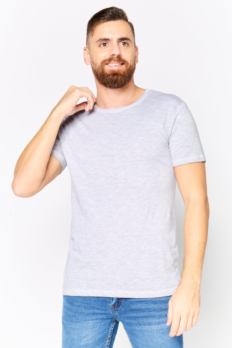 DeFacto تي شيرت رجالي بأكمام قصيرة و ياقة دائرية، رمادي - Image 1