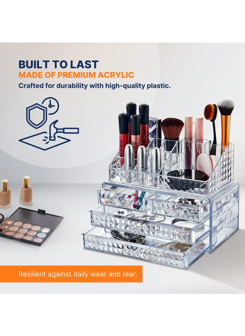 AC&L AC&L Makeup Organizer, Cosmetic Storage Display Box With 4 Drawers For Make Up, Brushes, Perfumes, Skincare, Acrylic Organizer Ideal For Vanity (Clear)