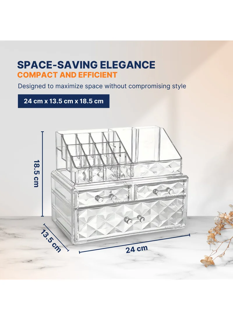 AC&L AC&L Makeup Organizer, Cosmetic Storage Display Box With 4 Drawers For Make Up, Brushes, Perfumes, Skincare, Acrylic Organizer Ideal For Vanity (Clear)