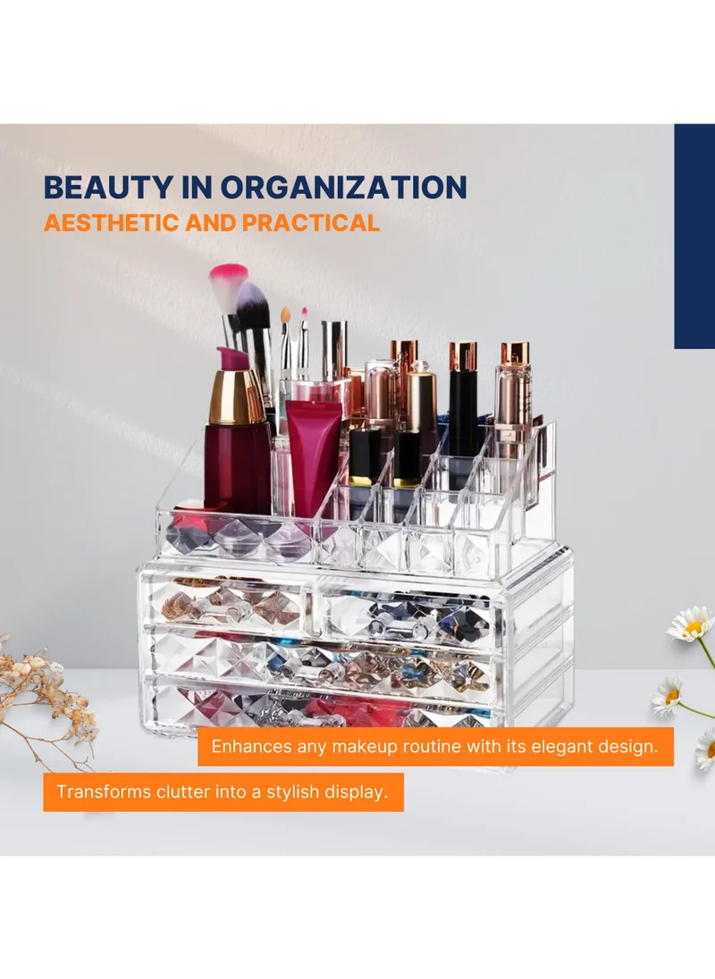 AC&L AC&L Makeup Organizer, Cosmetic Storage Display Box With 4 Drawers For Make Up, Brushes, Perfumes, Skincare, Acrylic Organizer Ideal For Vanity (Clear)