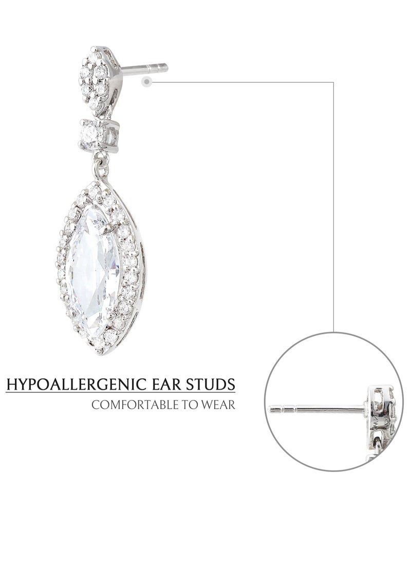 Women's Earrings with Sphere Sparking Drop CZ Diamonds and Sterling Silver, Middle East Exclusive Collection