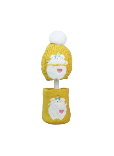 LITTLE SURPRISE BOX 2Pcs Occur White Bear Themed Beanie Winter Cap With Matching Neck Cuff Style Muffler For Kids