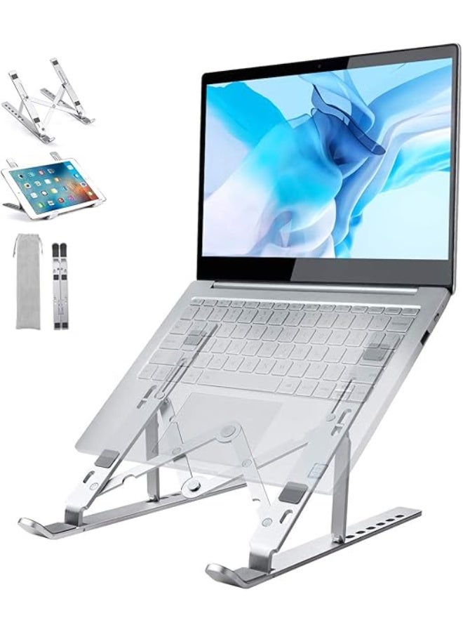 Aluminum Adjustable Laptop Stand – Foldable Ergonomic Desk Riser for 8 to 18 Inch Laptops and Tablets – 7 Height Levels – Portable and Lightweight - Image 1