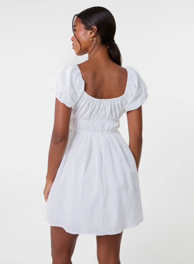 بينك فانيلا فستان قصير بأكمام منفوشة مع شورت