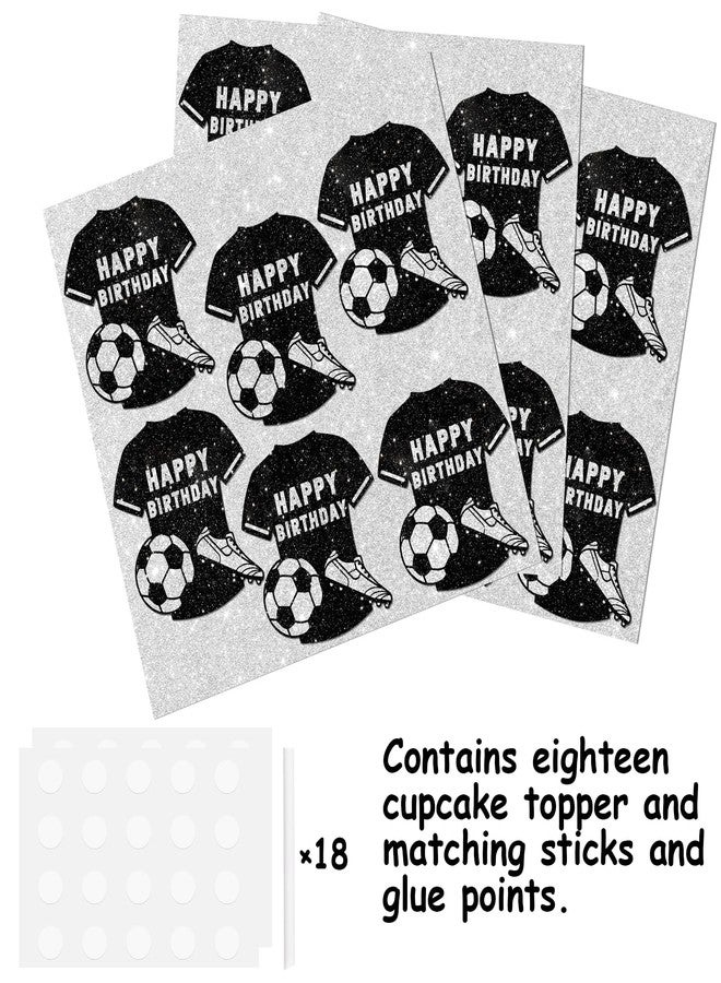 LETLIMIT 18pcs Glitter Football Jersey Cupcake Topper Soccer World Cup Theme Decor Supplies Athletes Boys Men Happy Birthday Party Decoration - Image 3
