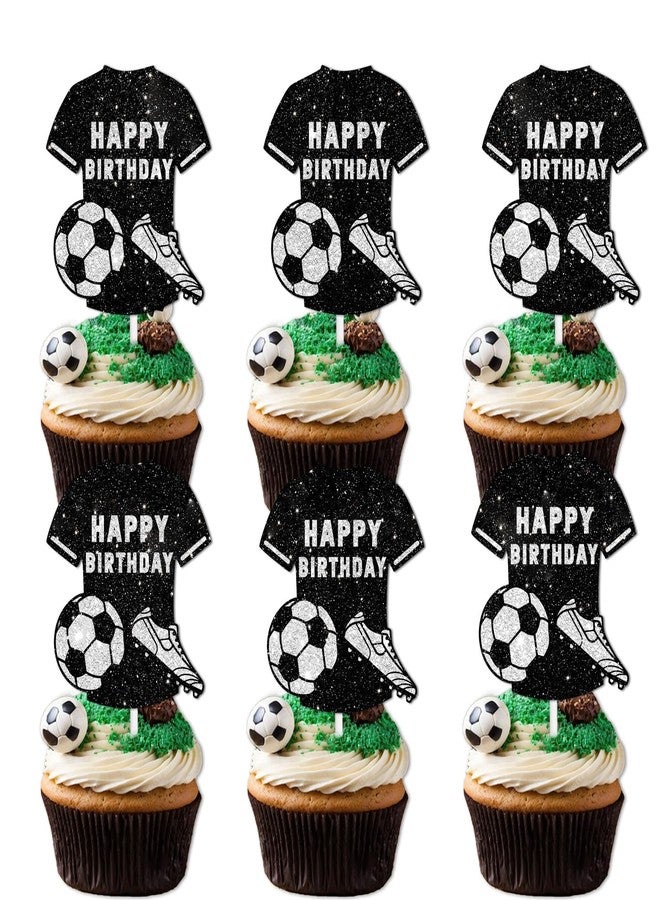 LETLIMIT 18pcs Glitter Football Jersey Cupcake Topper Soccer World Cup Theme Decor Supplies Athletes Boys Men Happy Birthday Party Decoration - Image 1