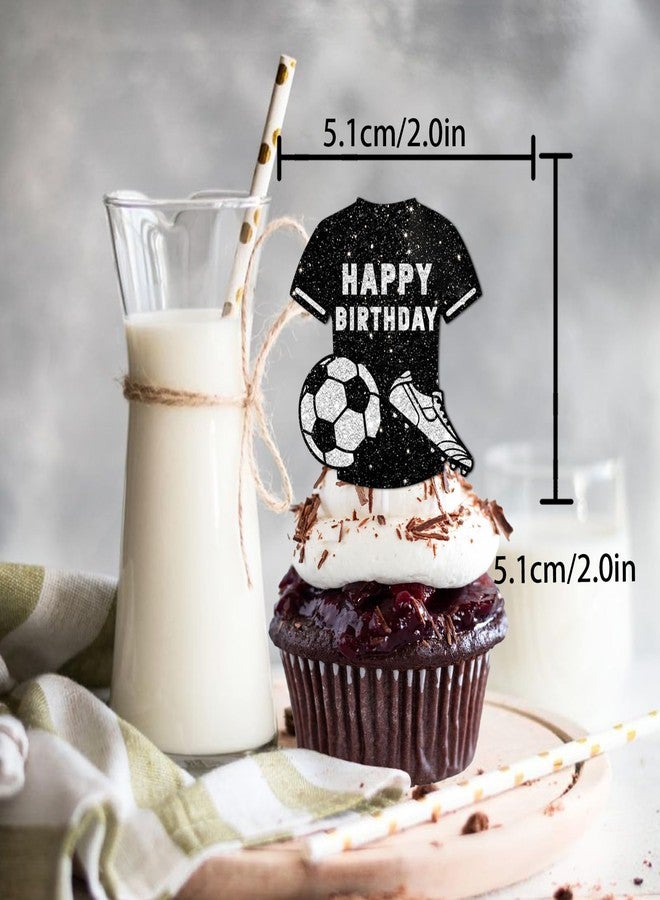LETLIMIT 18pcs Glitter Football Jersey Cupcake Topper Soccer World Cup Theme Decor Supplies Athletes Boys Men Happy Birthday Party Decoration - Image 2