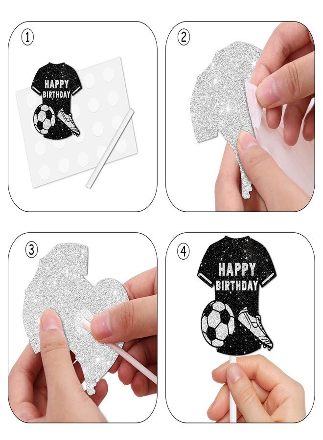 LETLIMIT 18pcs Glitter Football Jersey Cupcake Topper Soccer World Cup Theme Decor Supplies Athletes Boys Men Happy Birthday Party Decoration - Image 4