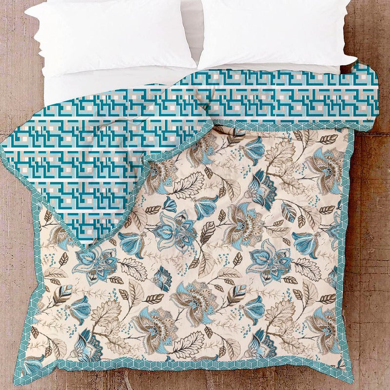 VOMI Dohar 100 Cotton Dubble Bed Soft Light Weight Reversible Two Side use Lightweight Printed Double Bed AC Dohar Blanket Quilt 90x100 Inch AC Summer and Winter Blue Colour Prints - Image 2