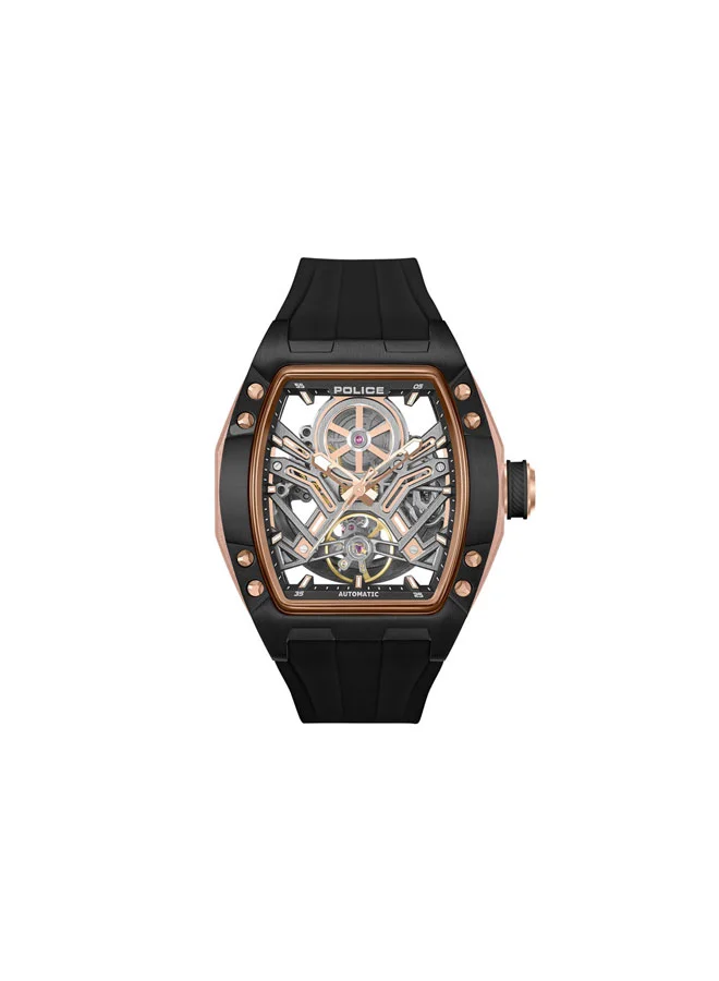 POLICE Tampa Black Dial Black Silicone Strap Automatic Watch for Men - 42mm