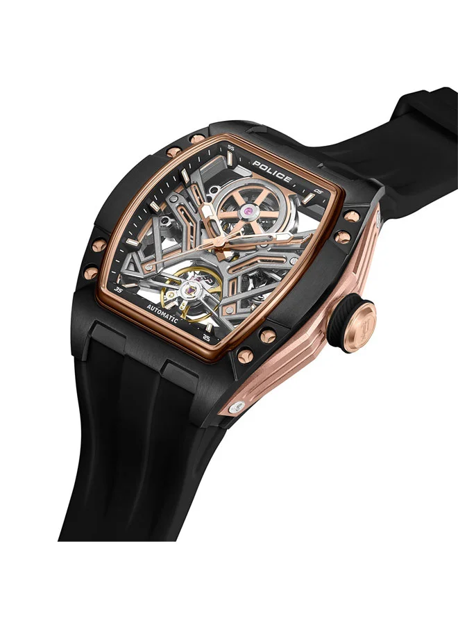 POLICE Tampa Black Dial Black Silicone Strap Automatic Watch for Men - 42mm
