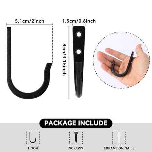 WODEGIFT 10Pcs Large Size Heavy Duty Wall Hooks Coat Hooks Wall Hooks for Hanging Pans Backpacks Coats Garage Items Black - Image 3