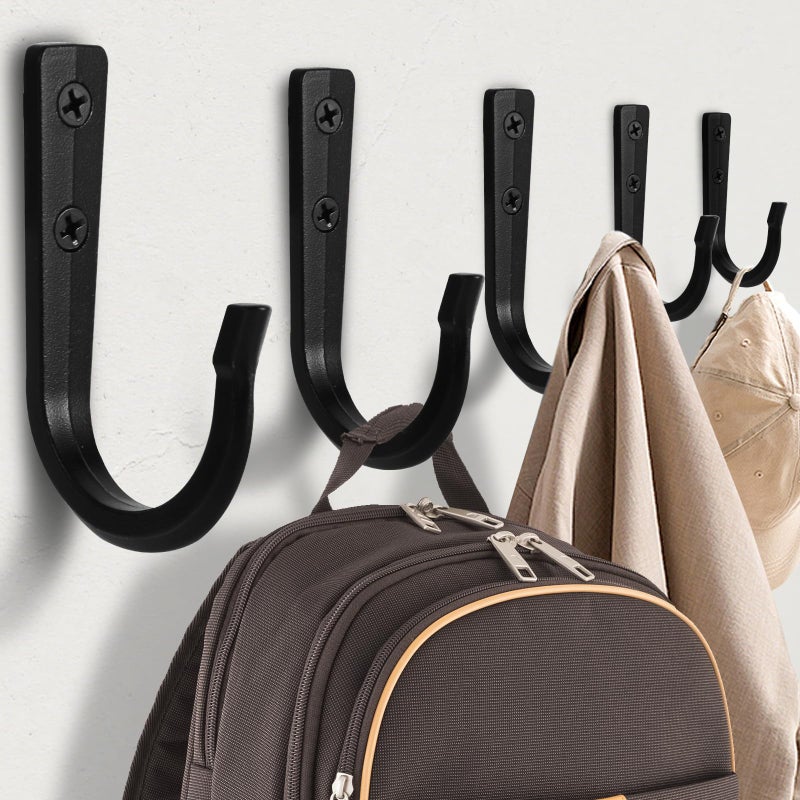 WODEGIFT 10Pcs Large Size Heavy Duty Wall Hooks Coat Hooks Wall Hooks for Hanging Pans Backpacks Coats Garage Items Black - Image 2