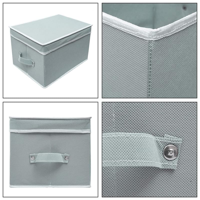 QUAIL NonWoven Foldable Fabric Organizer Storage BoxBin MultiUtility Wardrobe Organiser with Lid Handles Extra Large For Kids Books Magazines Clothes Pack of 3 Grey - Image 4