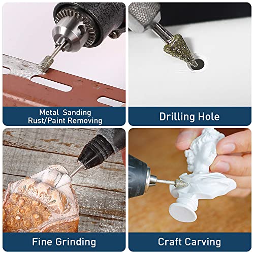 shengbenhao Diamond Grinding Burr Bit Set，20Pcs Rotary Tool Accessories Stone Carving Set with 1/8 inch Shank for Stone Ceramic Glass Carving, Grinding, Polishing, Engraving, Sanding - Image 3