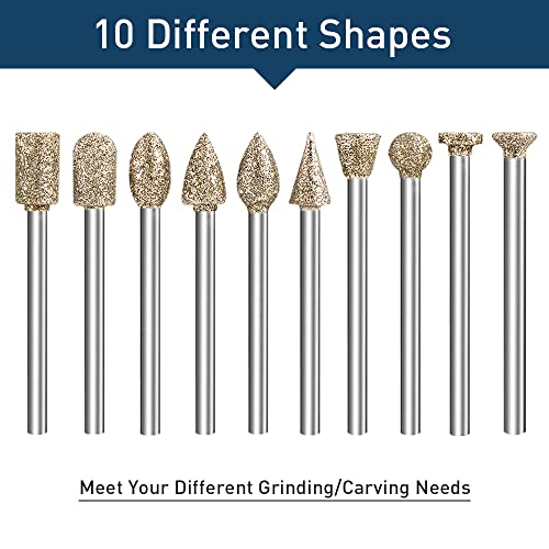 shengbenhao Diamond Grinding Burr Bit Set，20Pcs Rotary Tool Accessories Stone Carving Set with 1/8 inch Shank for Stone Ceramic Glass Carving, Grinding, Polishing, Engraving, Sanding - Image 4