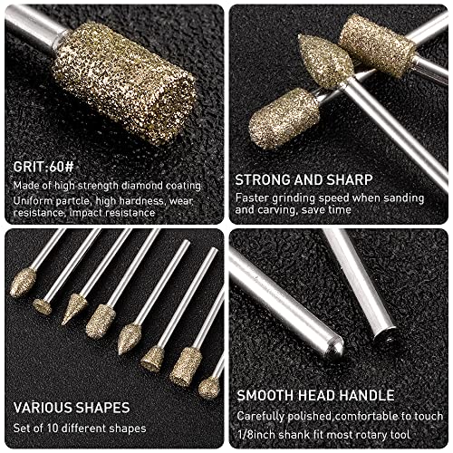 shengbenhao Diamond Grinding Burr Bit Set，20Pcs Rotary Tool Accessories Stone Carving Set with 1/8 inch Shank for Stone Ceramic Glass Carving, Grinding, Polishing, Engraving, Sanding - Image 2