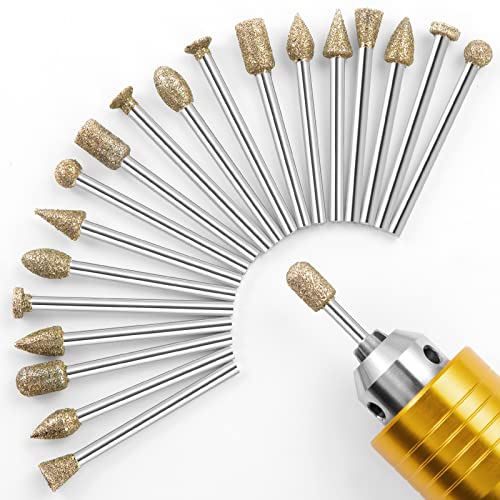 shengbenhao Diamond Grinding Burr Bit Set，20Pcs Rotary Tool Accessories Stone Carving Set with 1/8 inch Shank for Stone Ceramic Glass Carving, Grinding, Polishing, Engraving, Sanding - Image 1