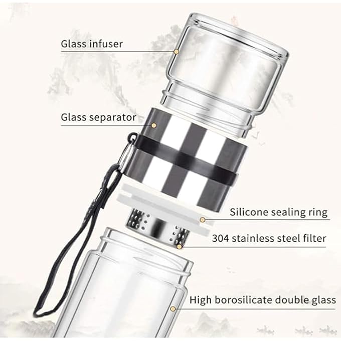 Tazweeq 14 Oz Double Walled Glass Kettle Tea And Portable Travel Dispenser Teapot Cup With Tea Deflector Clear Filter Teapot For Loose Leaf Tea Silver  450Ml - Image 4