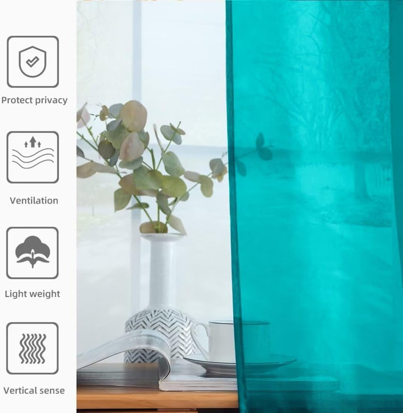 youleyar Solid Sheer Rod Pocket Curtain Voile Draperies 2 Panels White Beige Black Grey Coffee 52 Inch Width 84 Inch Long 1 Pair for Kitchen Bedroom Children Living Room Yard (Peacock Blue,52Wï½˜84L) - Image 5