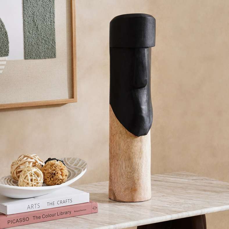 Pan Home Wooden Face Figurine - Black