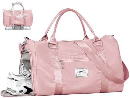 FIORETTO Womens Gym Tote Duffle Bag with Wet Pocket Shoe Compartment Sports Duffel Overnight Weekender Hospital Workout Carry on Bag for Girls Ideal for Travel Swimming Dance Ballet Pink - Image 1