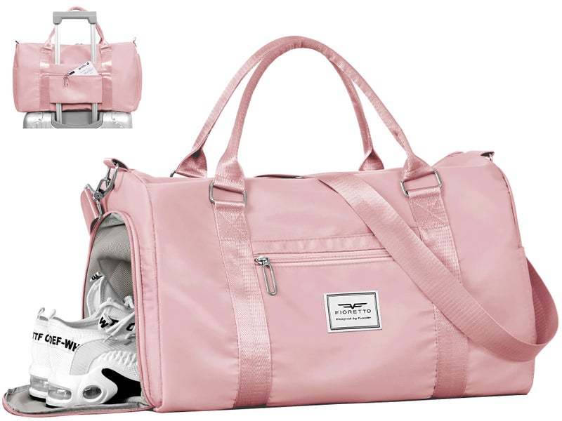 FIORETTO Womens Gym Tote Duffle Bag with Wet Pocket Shoe Compartment Sports Duffel Overnight Weekender Hospital Workout Carry on Bag for Girls Ideal for Travel Swimming Dance Ballet Pink - Image 2