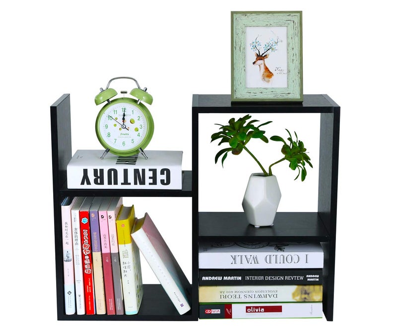 PAG Desktop Shelf Freestanding Wooden Small Bookshelf Desk Supplies Organizers and Accessories Storage Display Rack Office Dorm Decor for Women Black