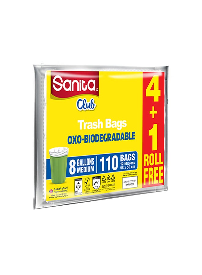 عبوة أكياس نفايات كلوب من 4 لفافات من 110 أكياس 8 جالونات، لون شفاف شفاف