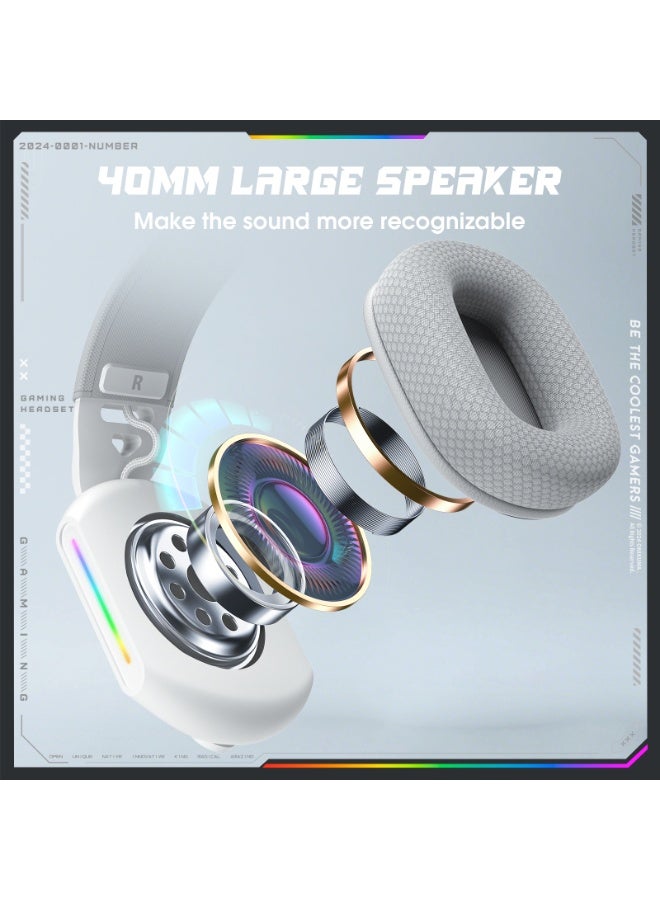 onikuma GT808 Tri-mode Gaming Headset, with 7.1 Surround Sound Gaming Headphones with Noise Canceling Mic, Tri-Mode 2.4GHz/Bluetooth 5.3/Wired, RGB Lighting Gaming Headphones for PC Mac PS4 PS5-White - Image 5