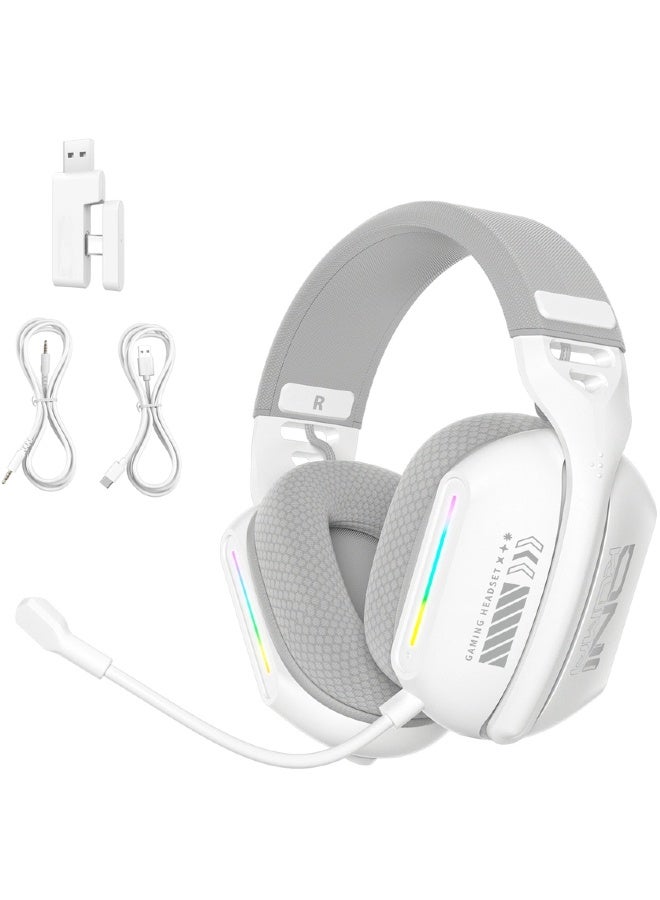 onikuma GT808 Tri-mode Gaming Headset, with 7.1 Surround Sound Gaming Headphones with Noise Canceling Mic, Tri-Mode 2.4GHz/Bluetooth 5.3/Wired, RGB Lighting Gaming Headphones for PC Mac PS4 PS5-White - Image 1