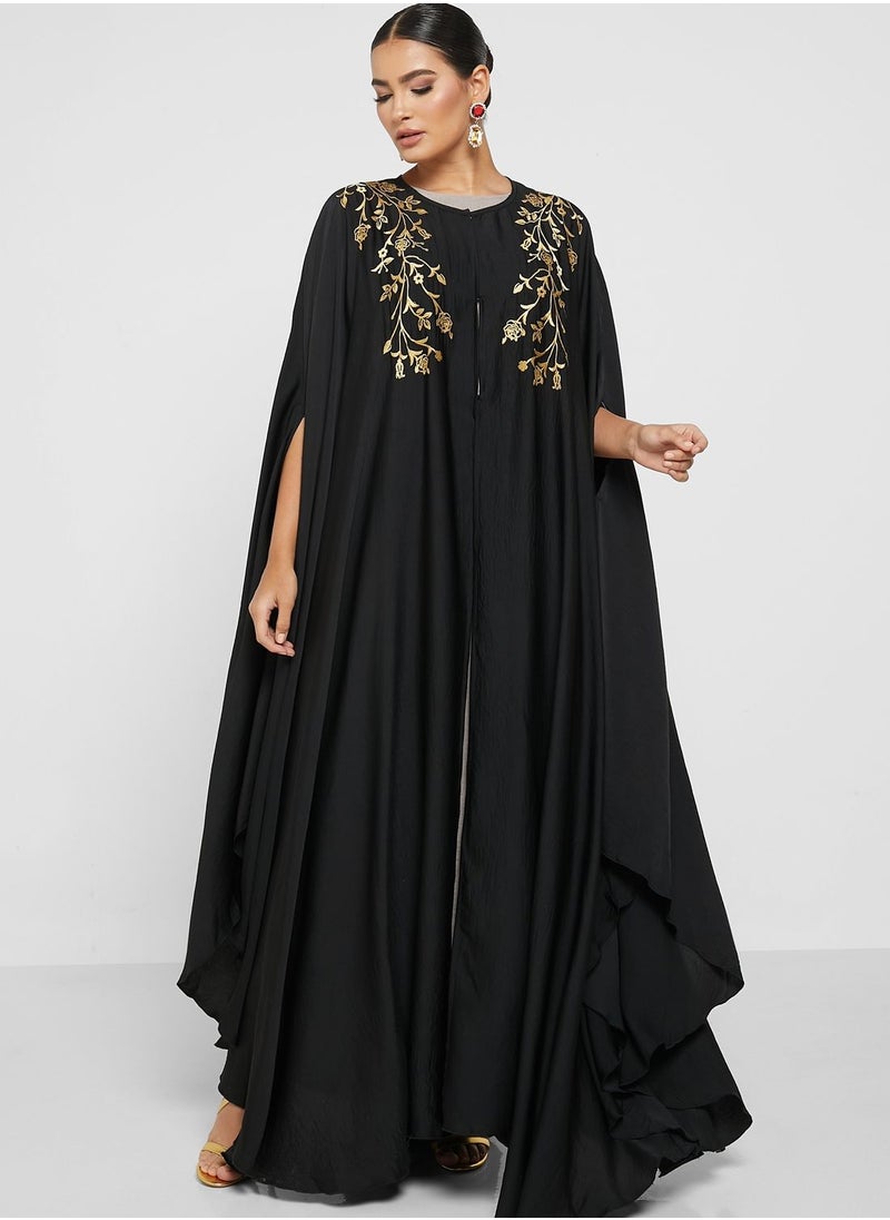 hayas closet - Cape Sleeve Embroidered Abaya - Image 1