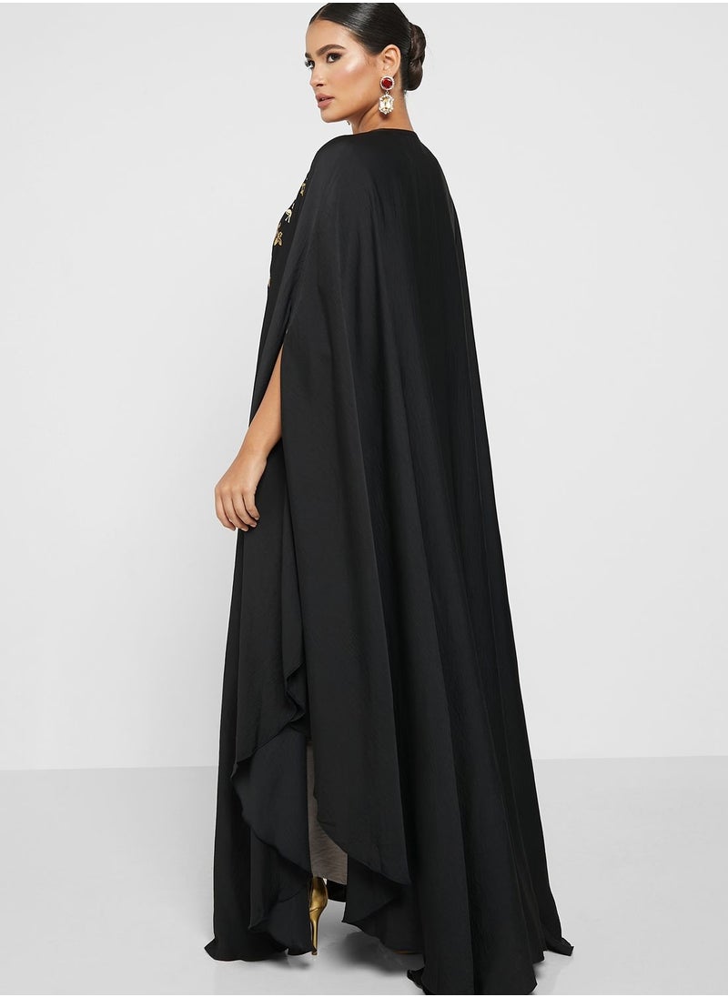 hayas closet - Cape Sleeve Embroidered Abaya - Image 1