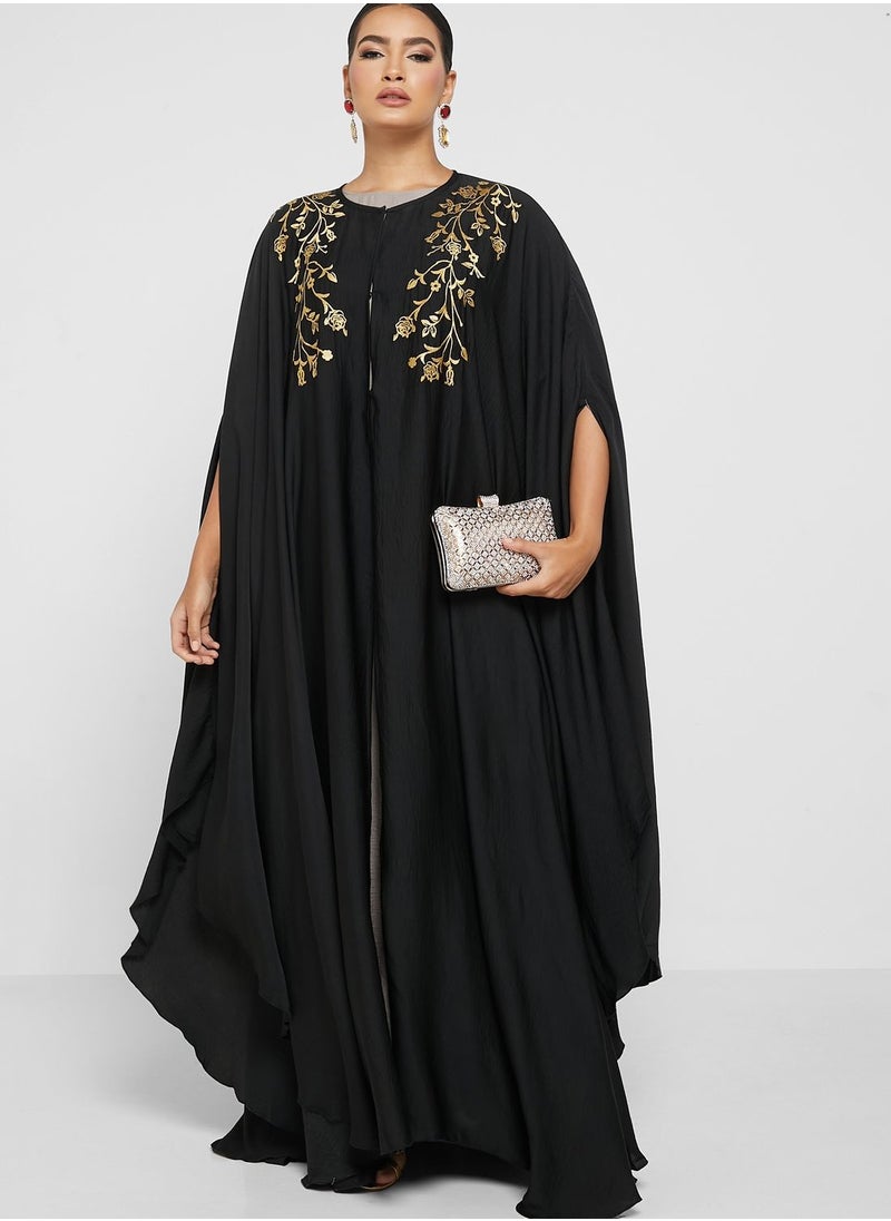 hayas closet - Cape Sleeve Embroidered Abaya - Image 1